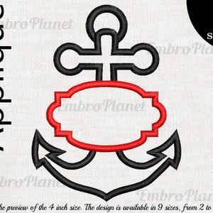 Applique Rectangle Frame Anchor - Design for Embroidery Machine Instant Download digital file stitch sign icon pattern cartoon symbol 1136e