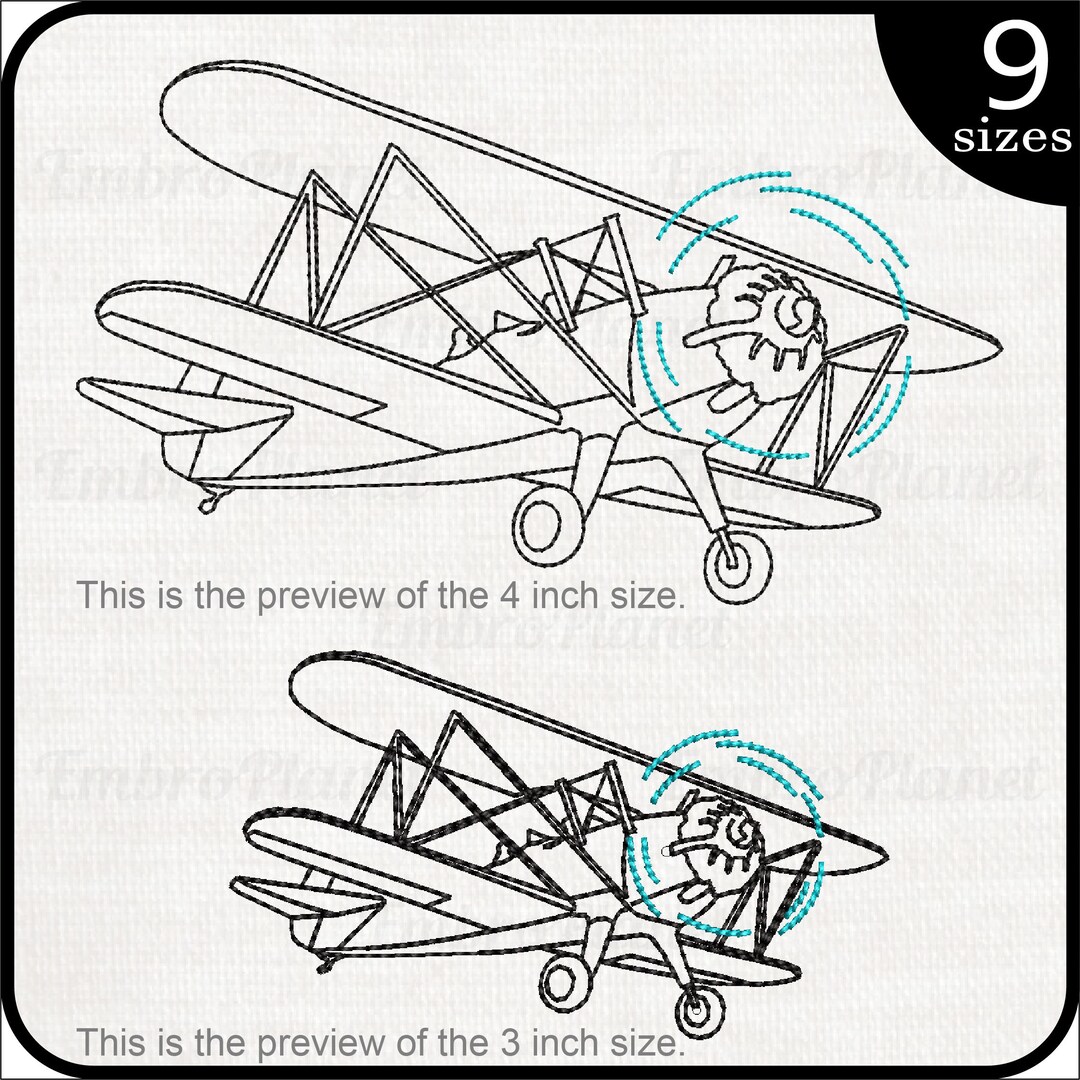 Vintage Biplane Embroidery Design - Outline Stitch (digital Download ...