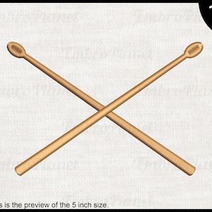 May include: Two wooden drumsticks crossed over each other. 10 sizes available. This is the preview of the 5 inch size.