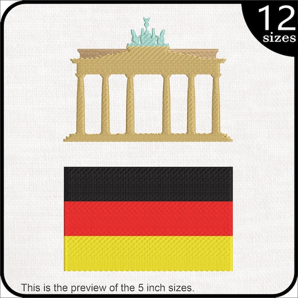 Germany Flag and Gate - Designs for Embroidery Machine Instant Download digital embroidering files stitch Brandenburg Gate 697e
