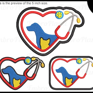 Pet Heart Stethoscope Embroidery Design – Vet Applique Patch (Digital Download)