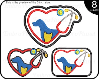 Pet Heart Stethoscope Embroidery Design – Vet Applique Patch (Digital Download)