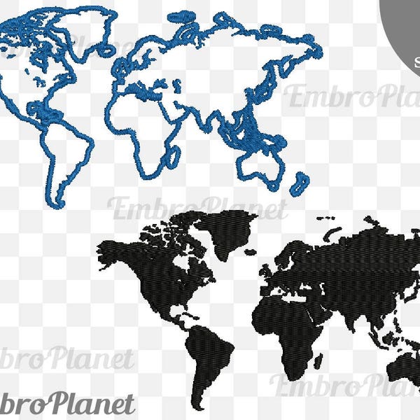 Mapa del Mundo - Diseños para Máquina de Bordado Descarga Instantánea Uso Comercial Archivo Digital 4x4 5x7 aro icono símbolo signo planeta Tierra 702e