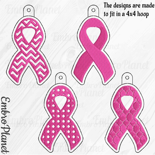 Pink Ribbon Eyelet Key Fob Tab Keychain - Designs for Embroidery Machine Instant Download digital files stitch 4x4 hoop cancer ITH 17xx