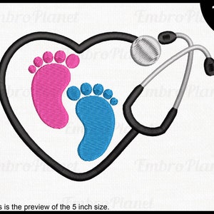 Baby Feets Heart Stethoscope - Design for Embroidery Machine Instant Download digital embroidering files stitch baby love medical 1223e