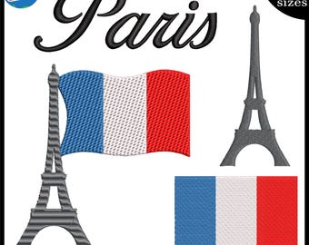 Diseños de bordado de la bandera de París y la Torre Eiffel: Archivos para máquina de bordar 694e