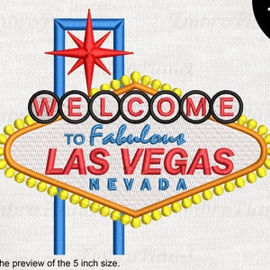 Las Vegas Sign - Diseño para la máquina de bordar Descarga instantánea del icono del símbolo de puntada del archivo digital bienvenido a la fabulosa Nevada 123e