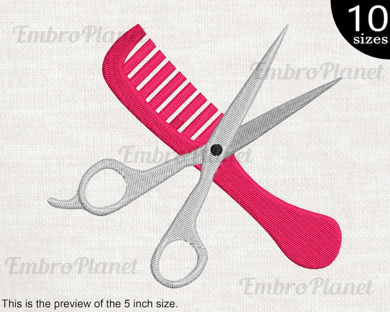 Comb and Scissors Design for Embroidery Machine Instant Etsy