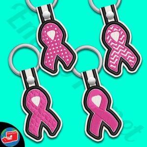 Satin Pink Ribbon Snap Keychain Digital Item - tab key fob ITH keyring keyholder - fit in 4x4 hoop - files for embroidery machine 16ss