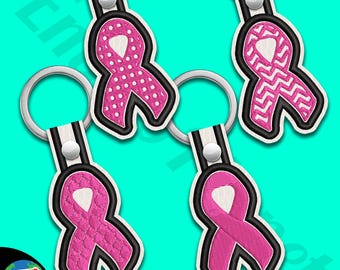 Embroidered Pink Ribbon Keychain – ITH Fob Design (4x4 Hoop) (Digital Item)