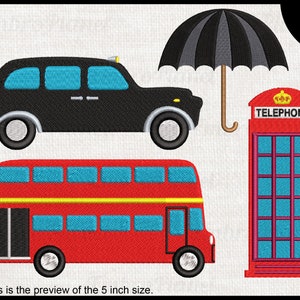 UK things - Designs for Embroidery Machine Instant Download digital embroidering files stitch bus car taxi umbrella phone 558e