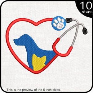 Estetoscopio de corazón de mascota - Diseño para máquina de bordar Descarga instantánea de archivo digital signo icono símbolo patrón de dibujos animados gato perro 1025e