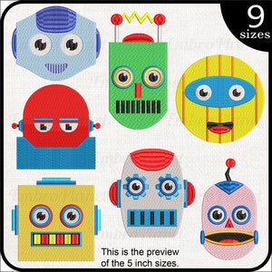 Robots Heads - Designs for Embroidery Machine Instant Download digital embroidering files stitch robot robotic retro old robot 616e