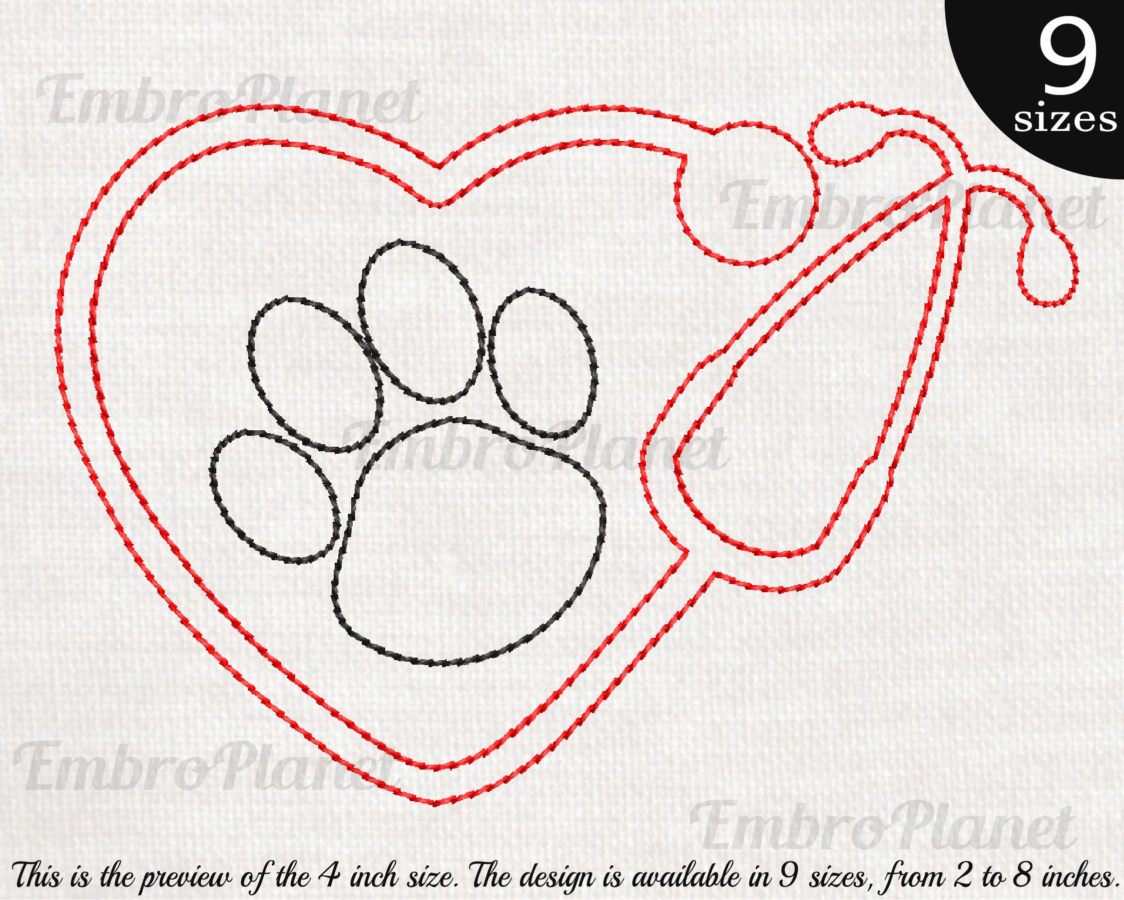Outline Paw Stethoscope Design for Embroidery Machine Etsy
