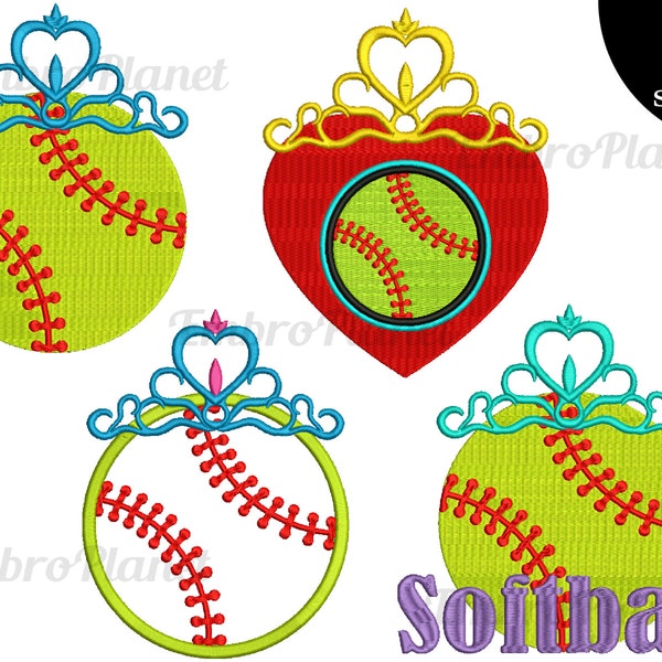 Tiara Softball - Designs for Embroidery Machine Instant Download Digital File 4x4 5x7 hoop icon symbol sign frame softball girl pink 675e