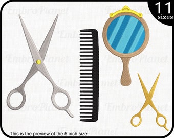 Salon Embroidery Designs – Scissors, Comb, Mirror (Digital Download)