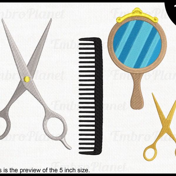 Salon - Designs for Embroidery Machine Instant Download digital embroidering files stitch scissor mirror comb 1755e