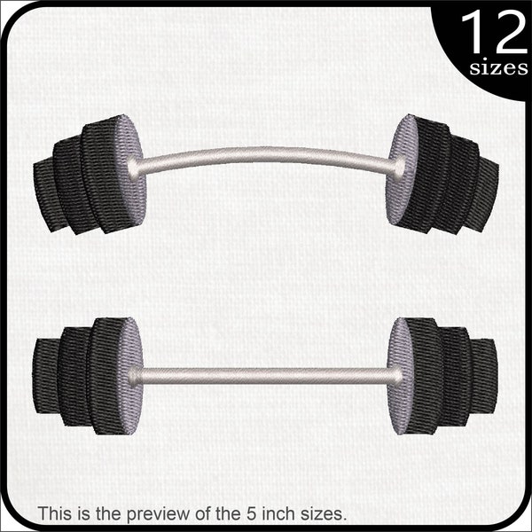 Barbells - Designs for Embroidery Machine Instant Download digital embroidering files stitch curve bend bar gym weight 1598e