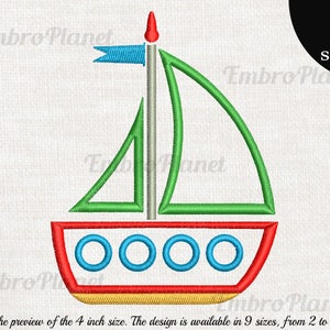 Cute Ship - Design for embroidery machine, Instant Download digital file stitch sign pattern art boat cartoon baby sea marine sail boy 880e