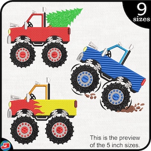 Monster Trucks - Designs for Embroidery Machine Instant Download digital embroidering files stitch  tree christmas holiday monster 245e