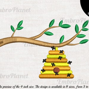 Beehive In Tree - Design for Embroidery Machine Instant Download digital file stitch sign symbol icon pattern cartoon bee house insect 925e