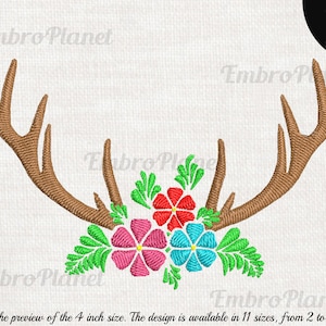 Antlers Flowers - Design for Embroidery Machine Instant Download digital file stitch sign icon symbol pattern cartoon horn flower 1088e
