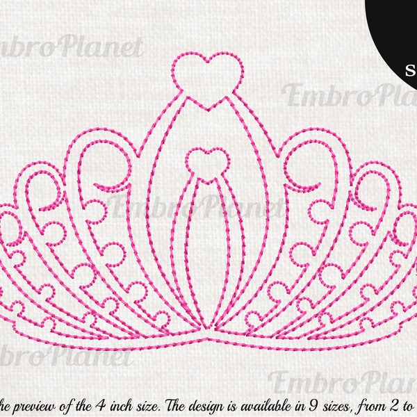 Outline Tiara - Design for Embroidery Machine Instant Download digital file stitch sign icon pattern symbol crown princess queen royal 1112e