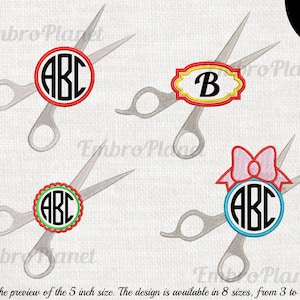 Scissors Frames  - Design for Embroidery Machine Instant Download digital file Commercial Use stitch pattern cartoon hairdresser tools 1227e