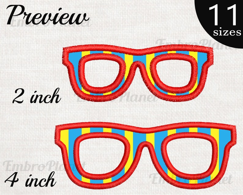Applique Glasses Design for Embroidery Machine Digital Etsy