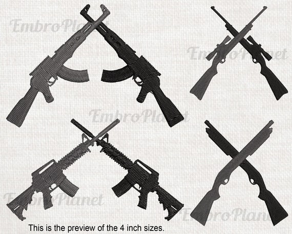 Crossed Guns Designs For Embroidery Machine Instant Download Etsy