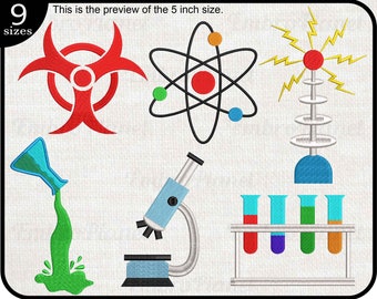 Laboratory - Designs for Embroidery Machine Instant Download digital file stitch sign icon symbol cartoon lab chemistry science atom 549e