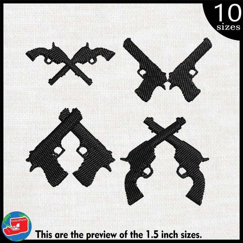 Crossed Guns Embroidery Design – Western Pistol Stitch File (digital ...