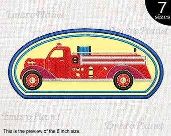 Firetruck Embroidery Design – Cartoon Firefighter Pattern (Instant Download)
