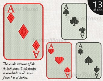 Poker Aces Cards - Designs for Embroidery Machine Digital Graphic File Stitch Instant Download Commercial Use heart diamonds spades 129e