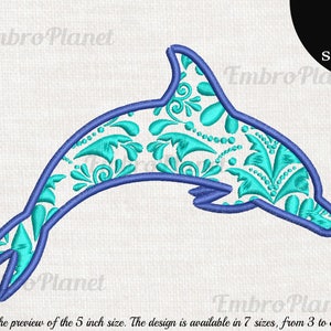 Zentangle Dolphin - Design for embroidery machine, Instant Download digital file stitch sign pattern ocean animal mammal wildlife blue 870e