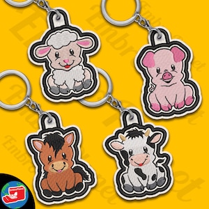 Satin Cute Farm Animals Eyelet Keychain Digital Item, tab key fob ITH keyring keyholder, fit in 4x4 hoop - files for embroidery machine 24ss