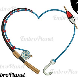 Heart fishing rod - Design for Embroidery Machine Instant Download Commercial Use digital file 4x4 5x7 hoop icon symbol sign love hobby 699e