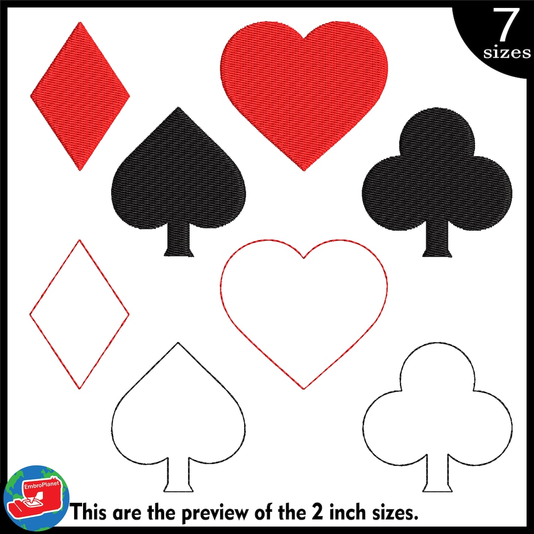 Card Signs Pattern Small Card Signs Designs, Files for Embroidery Machine - Hearts ...