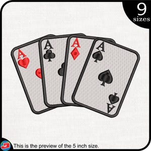 Mano di assi - Disegni per ricamo a macchina File grafico digitale riempito Download immediato Uso commerciale cuore quadri picche poker 130e