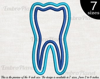Cartoon Tooth Embroidery Design – Blue Outline (Digital Download)