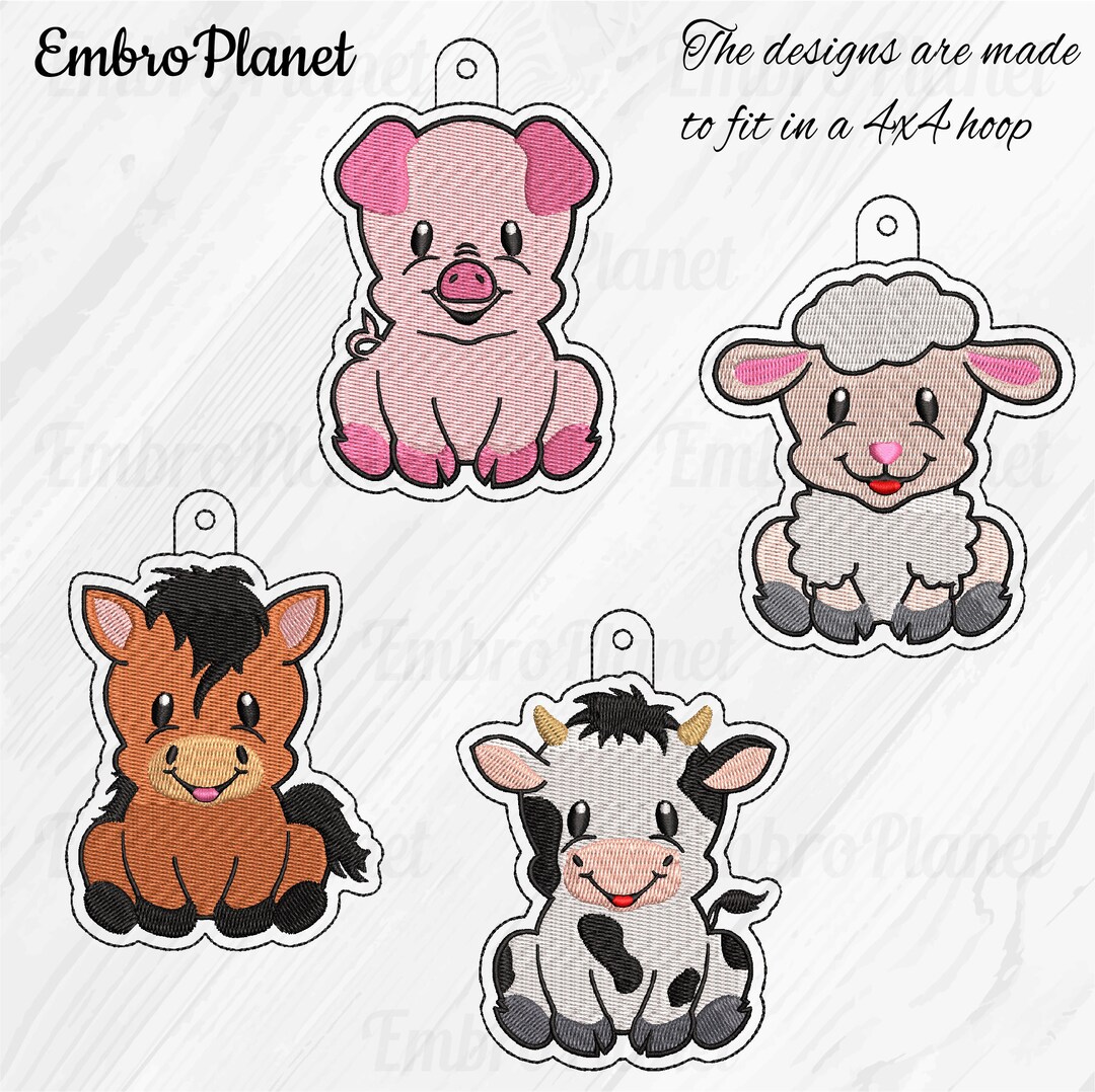 Eyelet Keychain Cute Farm Animals Digital Item Eyelet Tab Gift Key Fob