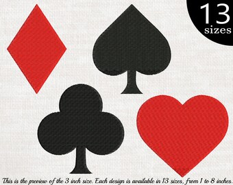 Card Signs - Designs for Embroidery Machine Digital Graphic File Stitch Instant Download Commercial Use heart diamonds spades poker 132e