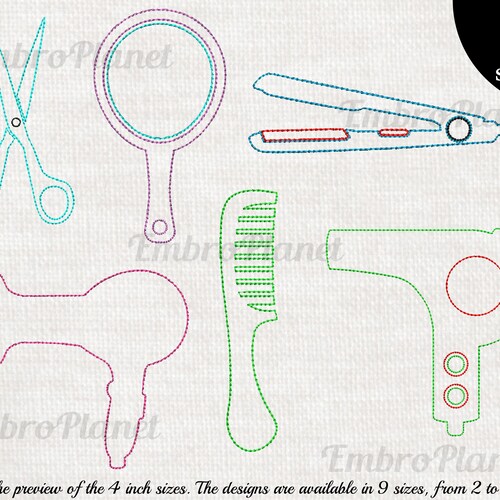 Friseur Werkzeuge Umriss Stickdatei Design – Salon Icon Set (Digitaler Download)