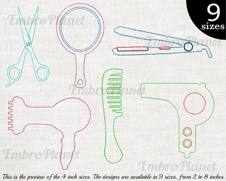 Outline Hairdresser Tools Design for Embroidery Machine Etsy