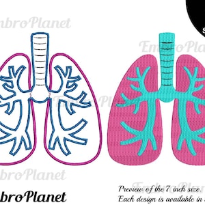 Lung - Designs for Embroidery Machine Digital Graphic File Stitch Instant Download 4x4 5x7 hoop organ anatomy applique lungs cancer 273e