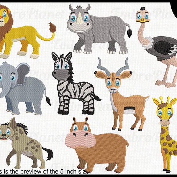 Safari Tiere - Designs für Stickmaschine Sofort Download digitale Datei Stich Zeichen Symbol Cartoon Dschungel Tier 1462e