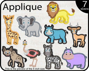 Applique Safari Animals Embroidery Designs – Jungle Animals, 7 Sizes (Digital Download)