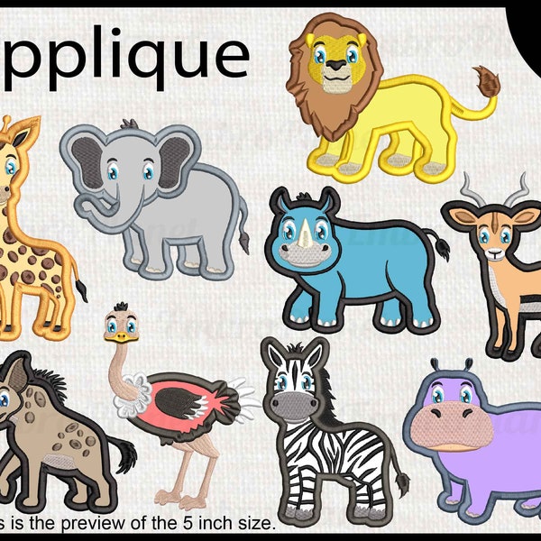 Applikation Safari Tiere - Designs für Stickmaschine Instant Download digital datei stitch cartoon dschungel tier 1489e