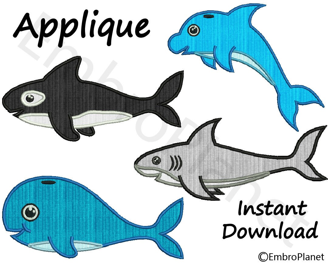 Sea Animals Applique Designs for Embroidery Machine Instant Download
