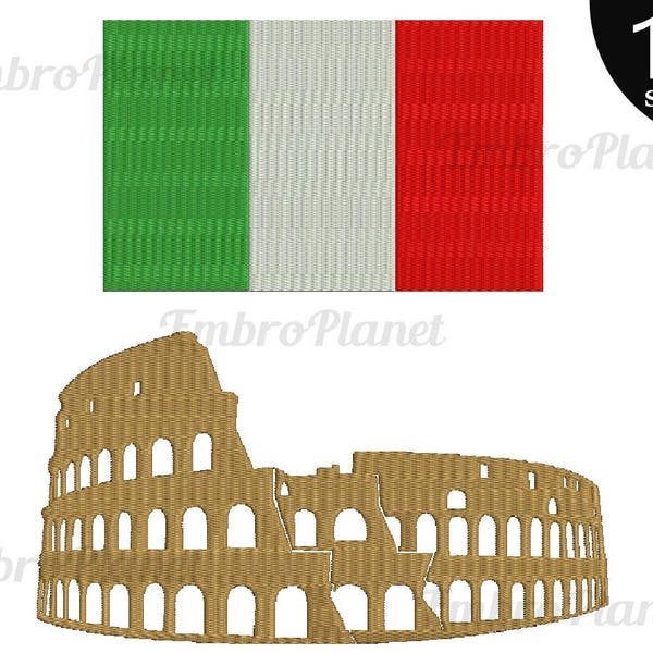Italien - Designs für Stickmaschine Instant Download kommerzielle Nutzung digitale Datei 4x4 5x7 Hoop Symbol Zeichen Colosseum Arena Flagge 696e